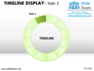 TIMELINE DISPLAY– Style 2

                    TEXT 1




                             TIMELINE




www.slideteam.net                       Your logo
 