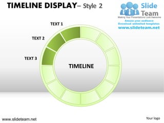 TIMELINE DISPLAY– Style 2

                       TEXT 1


              TEXT 2



           TEXT 3
                                TIMELINE




www.slideteam.net                          Your logo
 