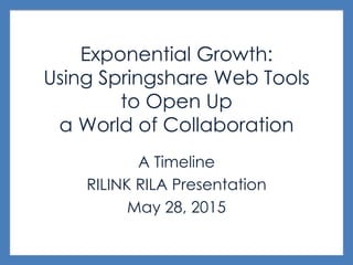 Exponential Growth:
Using Springshare Web Tools
to Open Up
a World of Collaboration
A Timeline
RILINK RILA Presentation
May 28, 2015
 