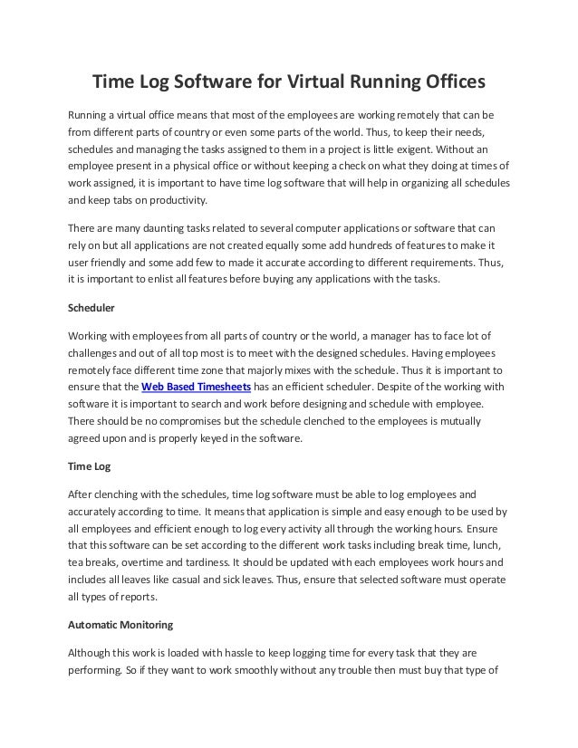 time log software for virtual running offices