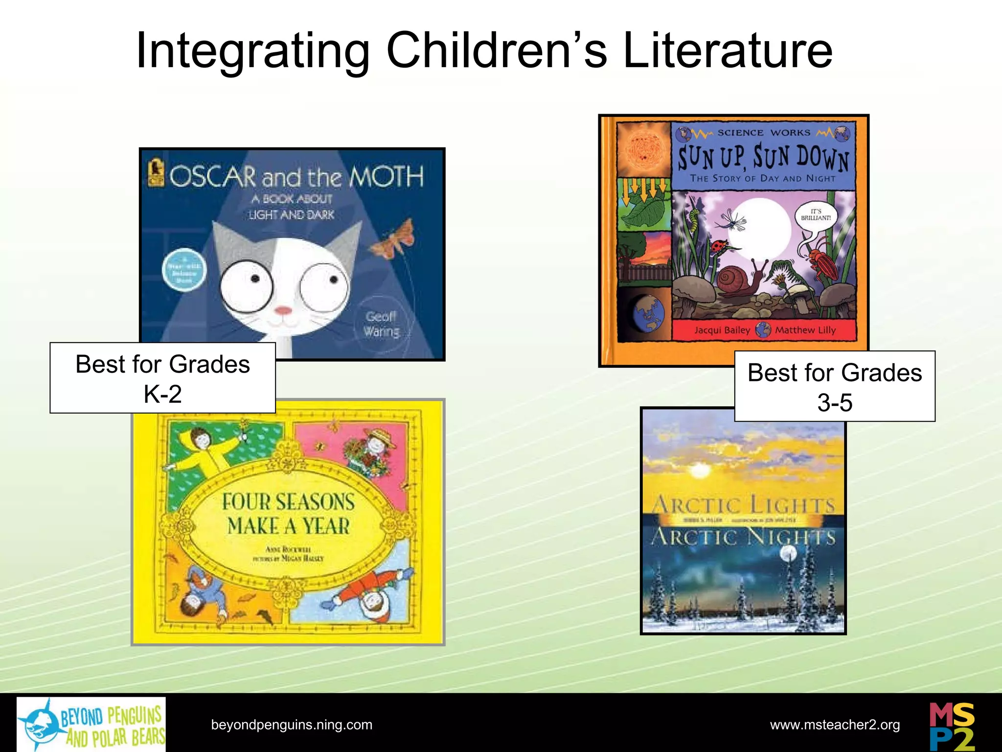 Integrating Children’s Literature http://nsdl.org Best for Grades K-2 Best for Grades 3-5 beyondpenguins.ning.com 