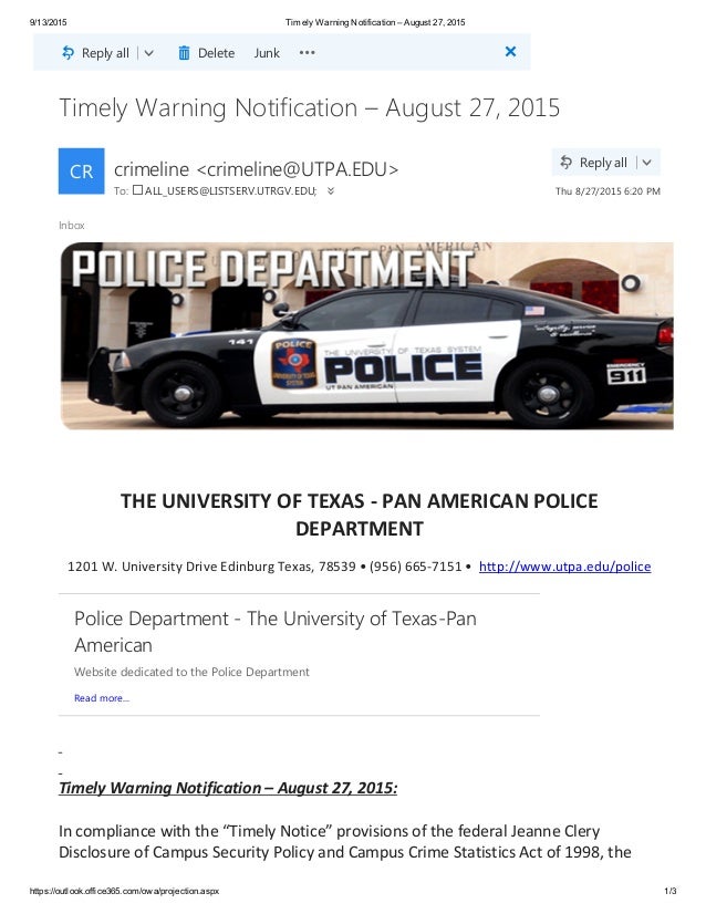 University Of Texas Rio Grande Valley Utrgv A Timely Warning Noti