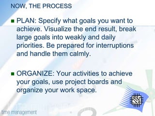 --3   THE TO DO LISTThe B’s are very important but are not very urgent ( U / I Matrix )C’s do not require immediate attention. These tasks are often small and easy jobs.Schedule appropriate times for all the A’sTAKE CONTROL OF YOUR TIME AND LIFE