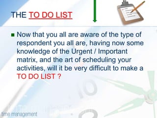 EFFECTIVE SCHEDULING   2<br />Review your To Do List, and schedule in the high-priority urgent activities, as well as the ...