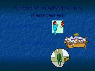 Obstacles to effective time
          management
Unclear objectives


        Disorganization


Inability to say “no”
                          3
 