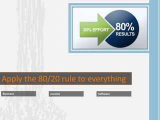 Apply the 80/20 rule to everything
Business Income Software
 