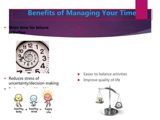  More productive while working
 Accomplish more with less effort
 Easier to balance activities
 Improve quality of lif...