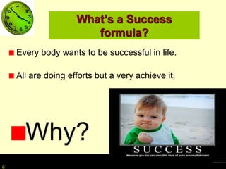 66
What’s a Success
formula?
Every body wants to be successful in life.
All are doing efforts but a very achieve it,
Why?
 