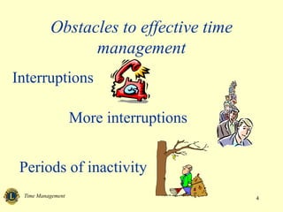 Time Management 4
Obstacles to effective time
management
Interruptions
More interruptions
Periods of inactivity
 