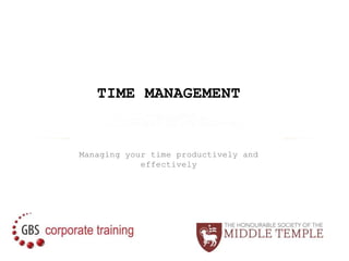 Managing your time productively and
effectively
TIME MANAGEMENT
 
