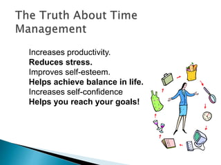 Increases productivity.
Reduces stress.
Improves self-esteem.
Helps achieve balance in life.
Increases self-confidence
Helps you reach your goals!
 