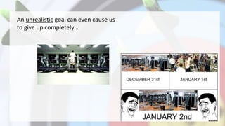 An unrealistic goal can even cause us
to give up completely…
 