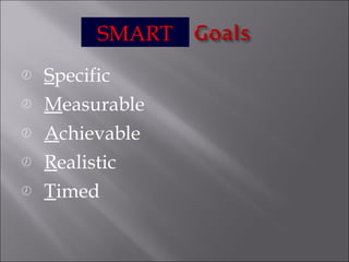 S pecific M easurable A chievable R ealistic T imed SMART 