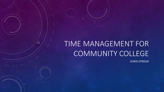 TIME MANAGEMENT FOR
COMMUNITY COLLEGE
LEWIS STROUD
 