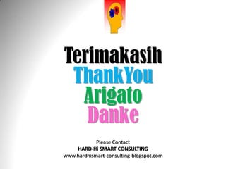 Terimakasih
ThankYou
Arigato
Danke
Please Contact
HARD-Hi SMART CONSULTING
www.hardhismart-consulting-blogspot.com
 
