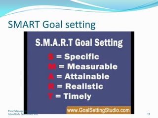 SMART Goal setting




Time Management, Gihan
AboulEish, November 2011   17
 