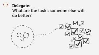 Delegate:
What are the tasks someone else will
do better?
 