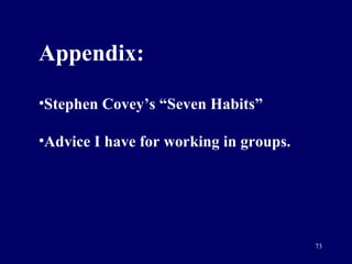 Appendix: Stephen Covey’s “Seven Habits” Advice I have for working in groups. 