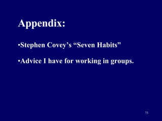 Appendix: Stephen Covey’s “Seven Habits” Advice I have for working in groups. 