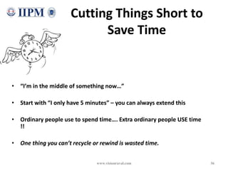 Cutting Things Short to
Save Time
• “I’m in the middle of something now…”
• Start with “I only have 5 minutes” – you can a...