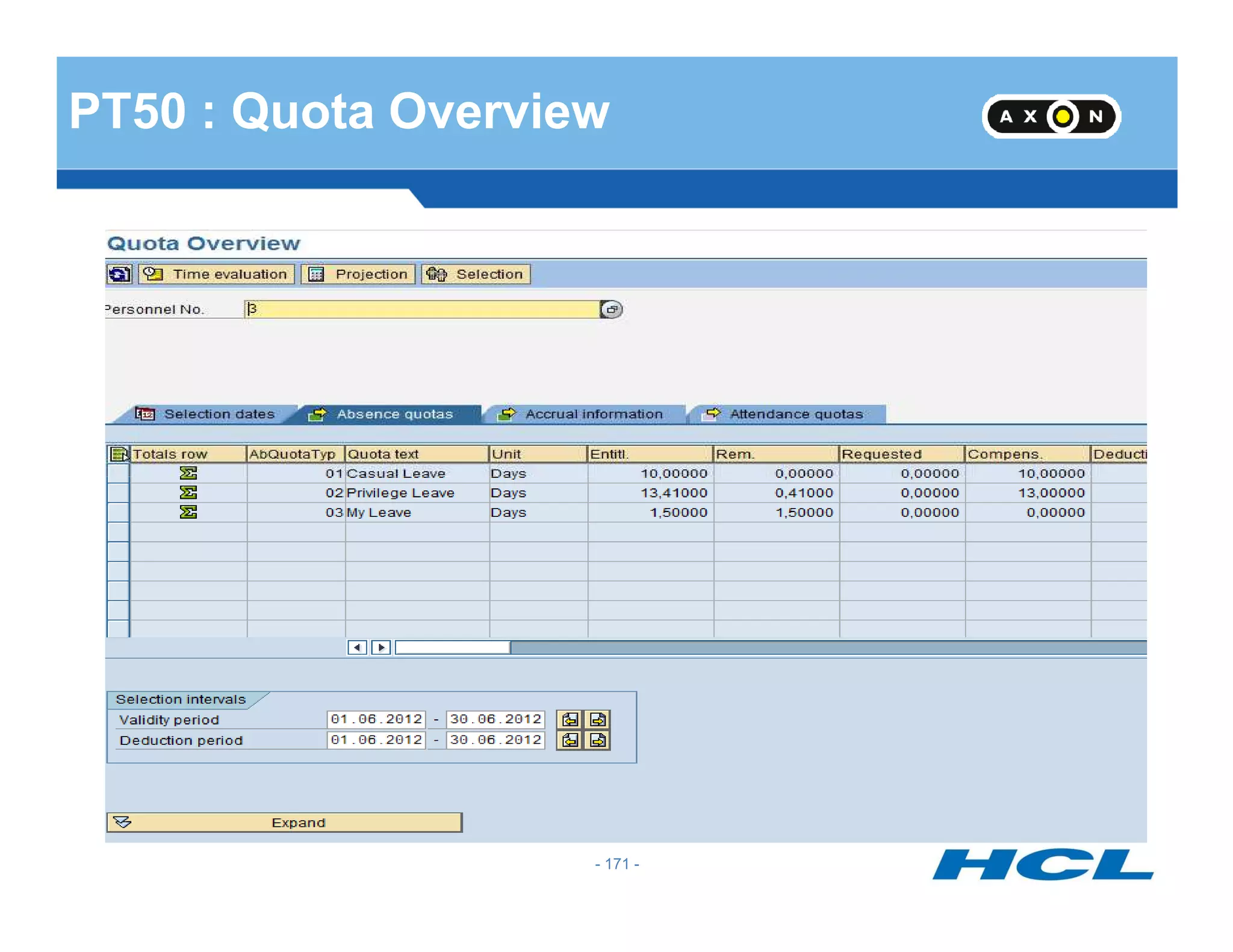 PT50 : Quota Overview
- 171 -
 