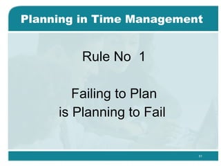 Planning in Time Management  Rule No  1 Failing to Plan is Planning to Fail  