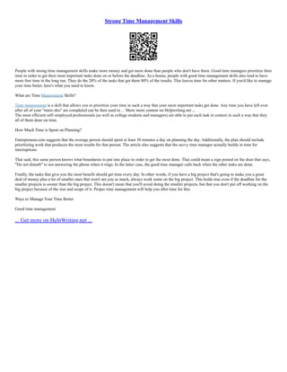Time Management Worksheet | PDF