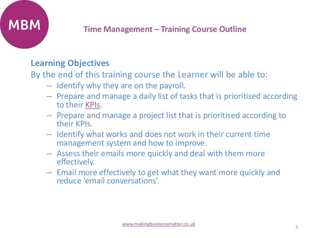 Time Management Training Course Outline