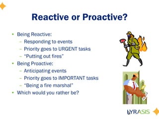 Proactive Fire Example Time mgt for librarians | PPT