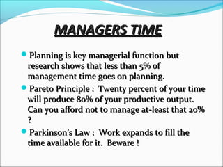 TOP TEN TIME WASTERS
 Telephone interruptions
 ‘Drop-In’ visitors
 Ineffective delegation
 Meetings
 Lack of objectives & priorities
R. Alex Mackenzie, Author of
‘Time Management Notebook’
 