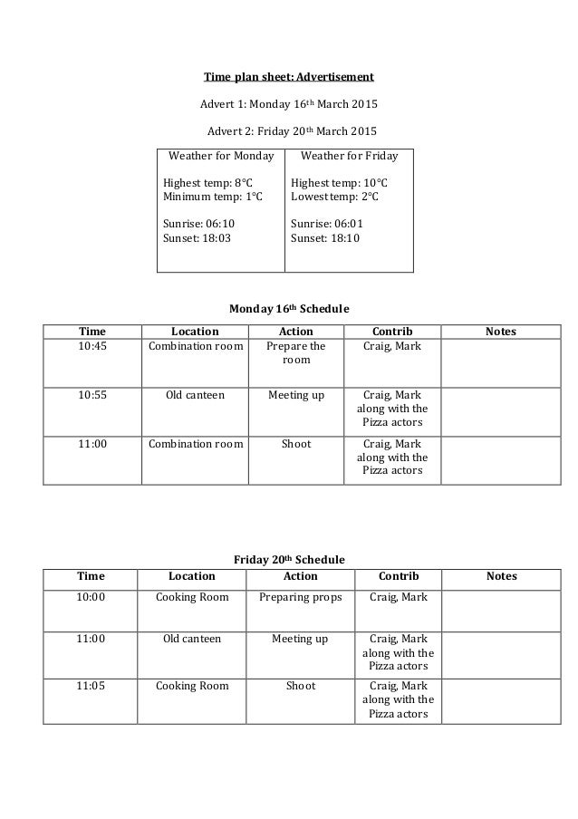 time plan sheet