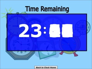 23 59
58
57
56
55
54
53
52
51
50
49
48
47
46
45
44
43
42
41
40
39
38
37
36
35
34
33
32
31
30
29
28
27
26
25
24
23
22
21
20
19
18
17
16
15
14
13
12
11
10
09
08
07
06
05
04
03
02
01
00
Back to Clock Home
 