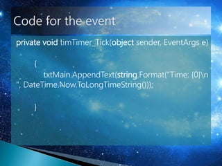 Timer control and Tool Strip C# | PPTX