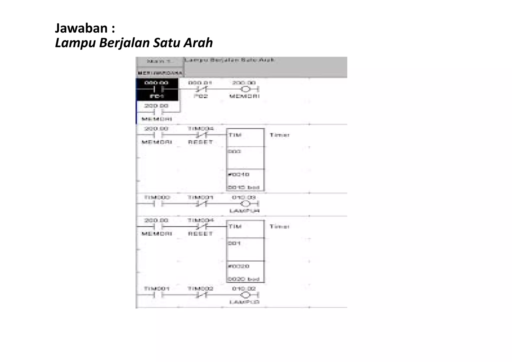 Jawaban :
Lampu Berjalan Satu Arah

 
