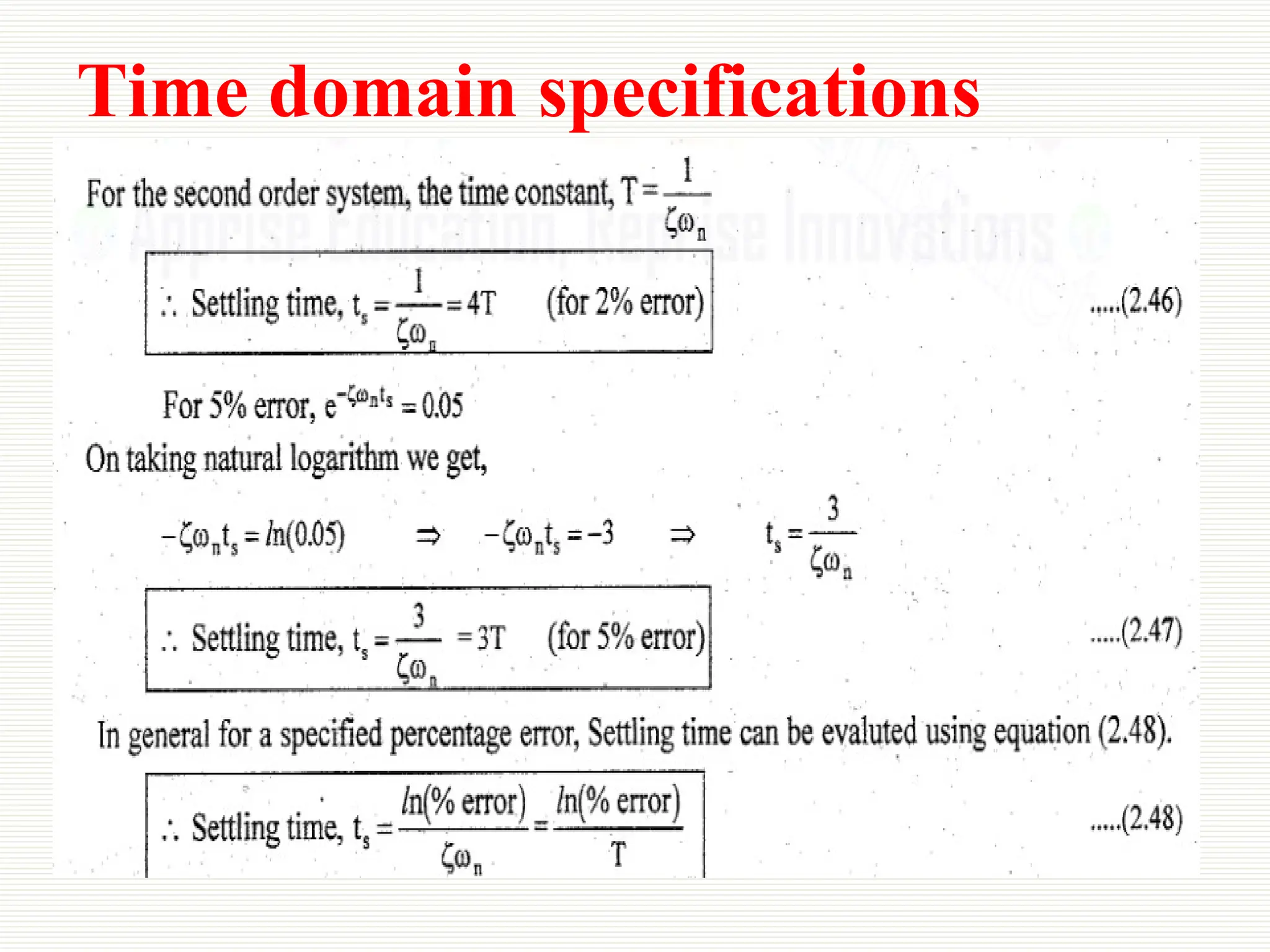 Time domain specifications
 