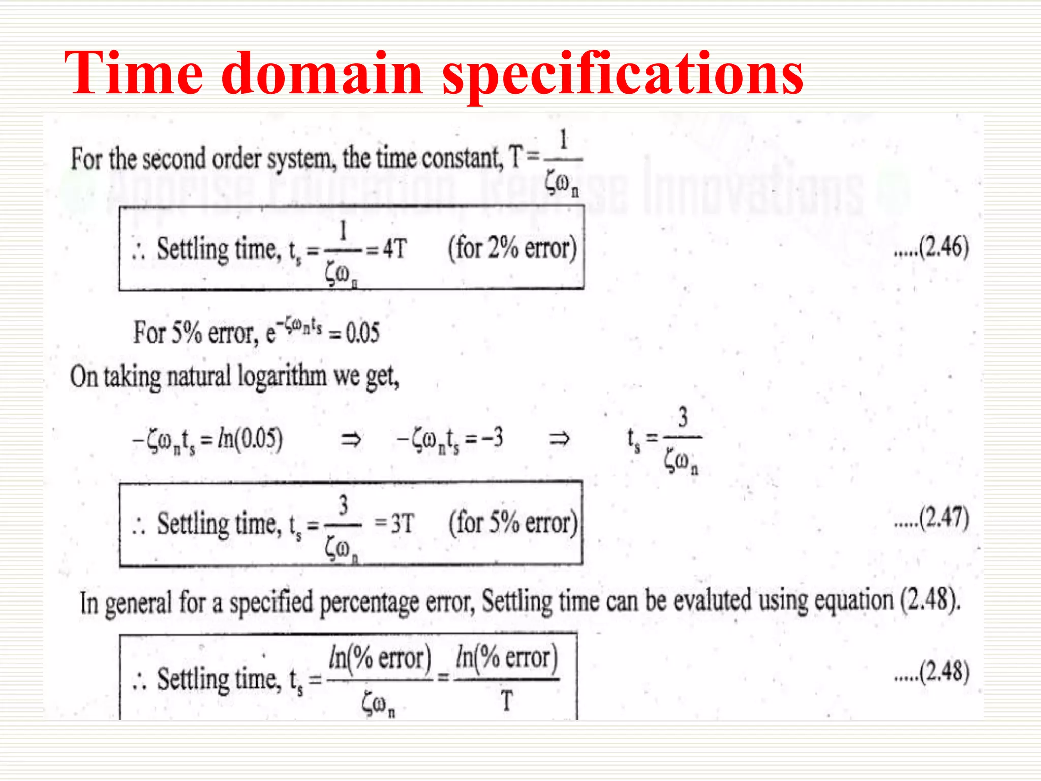 Time domain specifications
 