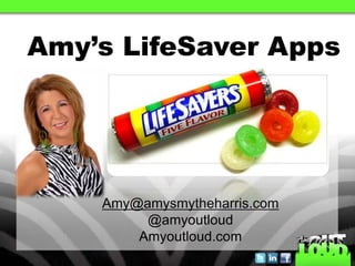 Amy’s LifeSaver Apps




    Amy@amysmytheharris.com
         @amyoutloud
        Amyoutloud.com
 