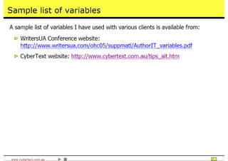 Time Saving Techniques Using Author-It