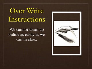 Over Write
Instructions
We cannot clean up
online as easily as we
     can in class.
 