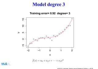 Model degree 3
−2 −1 0 1 2
−5051015
x
Y
Training error= 0.92 degree= 3
ˆf(x) = α0 + α1x + · · · + α3x3
MLSS 2013, Hammamet - Machine Learning Strategies for Prediction – p. 48/128
 