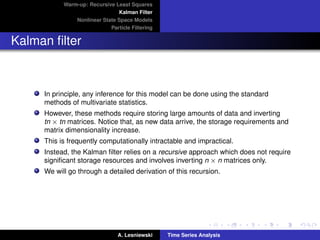 Time series Analysis - State space models and Kalman ﬁltering | PDF