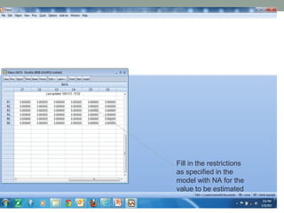 Fill in the restrictions
as specified in the
model with NA for the
value to be estimated
 