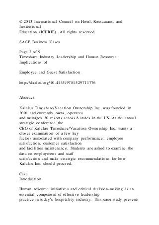 Visual Reference: Timeshare Industry Leadership And Human Resource Implication