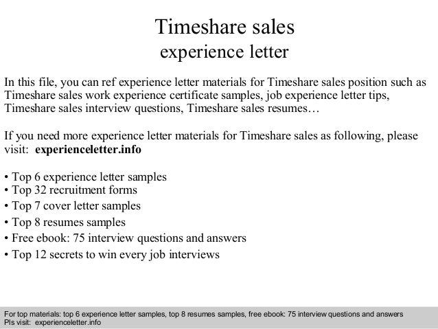 Timeshare Sales Experience Letter In This File You Can Ref Materials For Sample Timeshare Sales Experience Letter In This File You Can Ref Materials For Sample