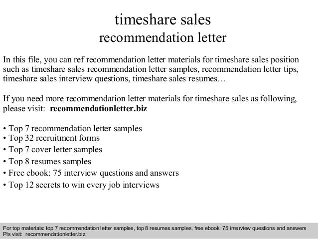 Timeshare Sales Recommendation Letter In This File You Can Ref Materials For Sample Timeshare Sales Recommendation Letter In This File You Can Ref Materials For Sample