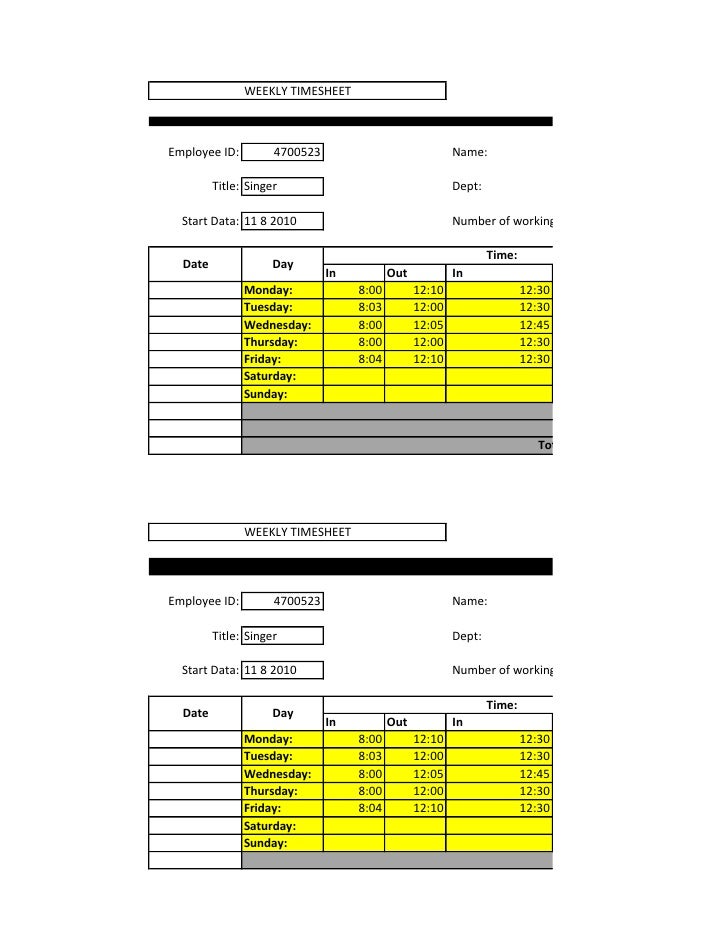 Tempus Timesheet Printable