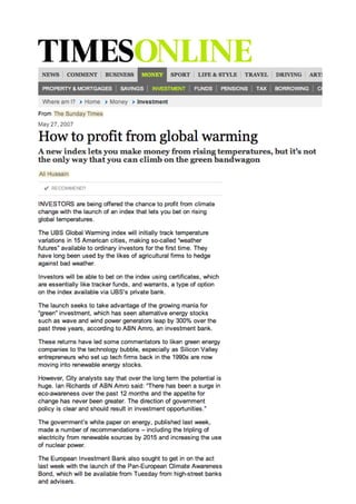 Sunday Times May 07 - Weather Derivatives - UBS Global Warming Index - Murisic