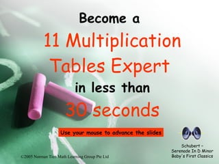 Become a  11 Multiplication Tables Expert   in less than 30 seconds Schubert – Serenade In D Minor  Baby's First Classics Use your mouse to advance the slides 