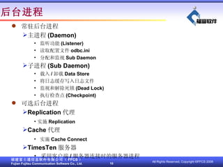 ̨ פ̨  (Daemon) ?   (Listener) ?  ȡļ odbc.ini ?  ͼ Sub Daemon ӽ (Sub Daemon) ?   / ж Data Store ?  ־д־ļ ?  Ӻͽ (Dead Lock) ?  ִм (Checkpoint) ѡ̨ Replication  ? ʵʩ Replication Cache  ?  ʵʩ Cache Connect TimesTen  ?  ÿͻ / ʱķ 