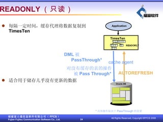ÿһʱ䣬ݸƵ TimesTen ʺڴ漸ûиµ READONLY ֻ TimesTen ûлıĲ Pass Through* DML  PassThrough* AUTOREFRESH * ȡ PassThrough  READONLY Application cache agent 